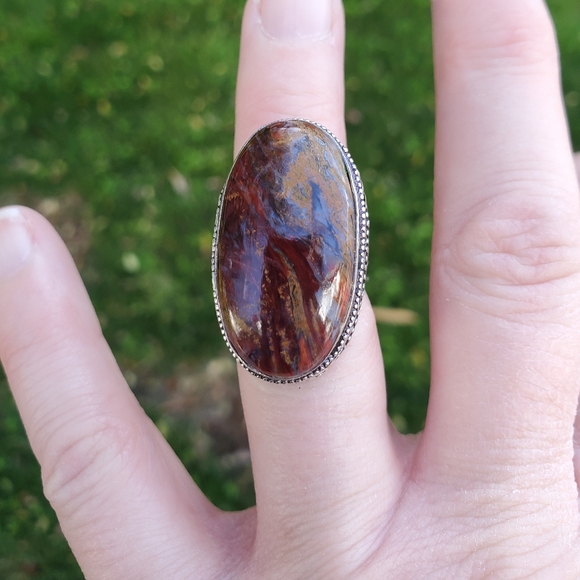 New Oversized Seam Agate 925 Silver Statement Ring. - Picture 7 of 16
